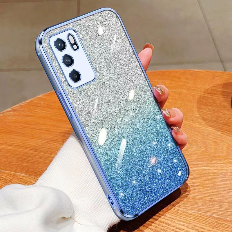 New - Transparent With Glitter Paper 2 in 1 Precision Hole Lens Phone Case (For OPPO Reno 6 -5G) Pearl Bear Support Protective Back Cover