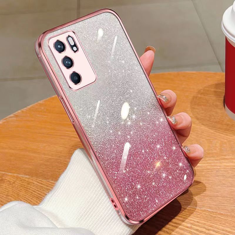 New - Transparent With Glitter Paper 2 in 1 Precision Hole Lens Phone Case (For OPPO Reno 6 -5G) Pearl Bear Support Protective Back Cover