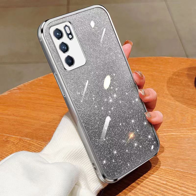 New - Transparent With Glitter Paper 2 in 1 Precision Hole Lens Phone Case (For OPPO Reno 6 -5G) Pearl Bear Support Protective Back Cover