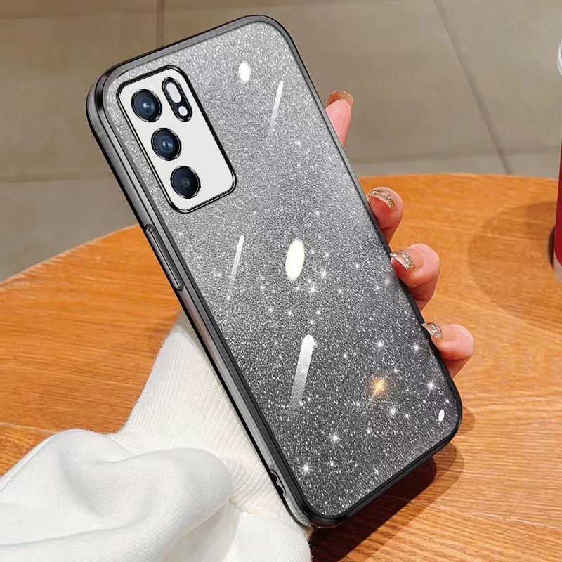New - Transparent With Glitter Paper 2 in 1 Precision Hole Lens Phone Case (For OPPO Reno 6 -5G) Pearl Bear Support Protective Back Cover