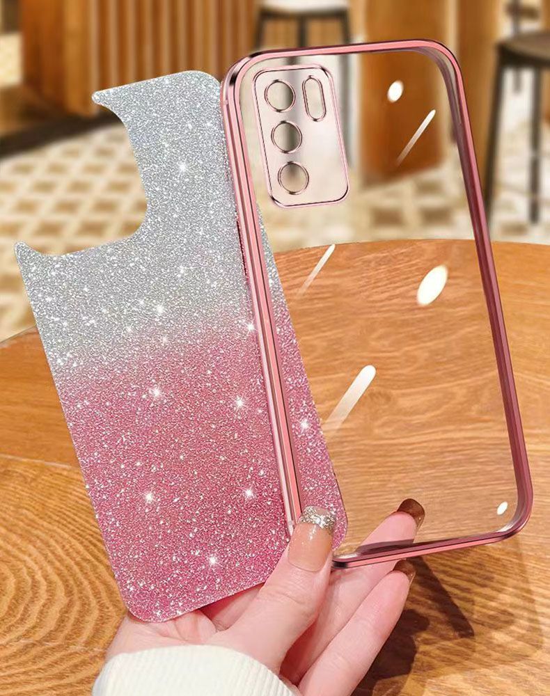 New - Transparent With Glitter Paper 2 in 1 Precision Hole Lens Phone Case (For OPPO Reno 6 -5G) Pearl Bear Support Protective Back Cover