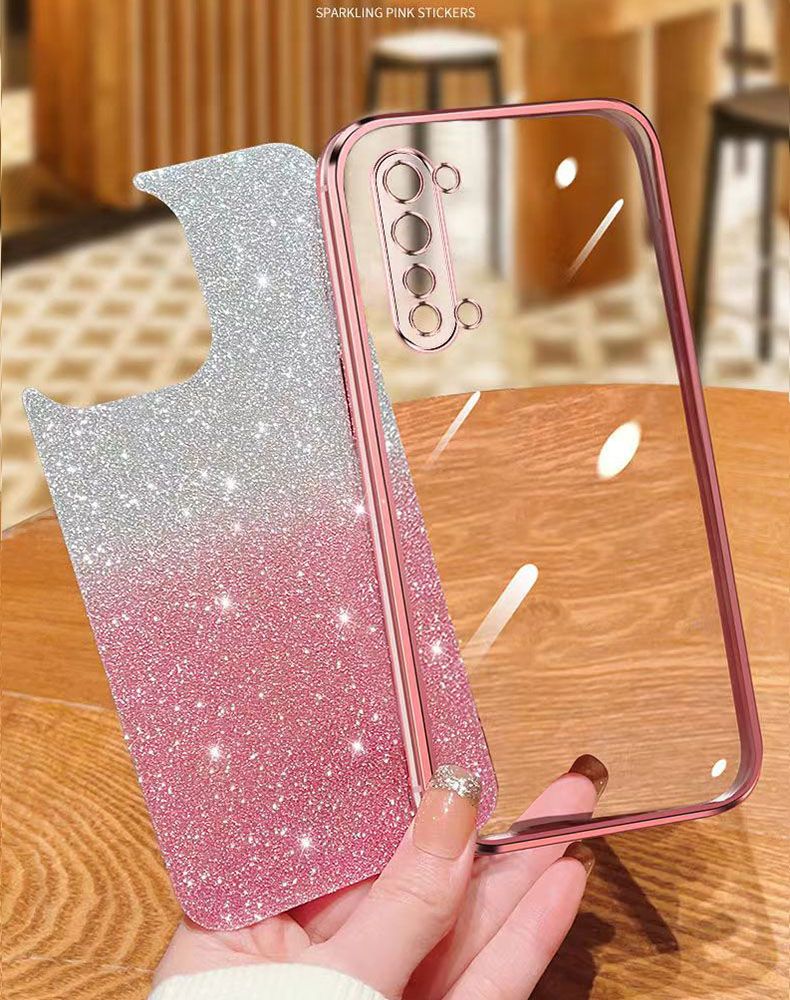 New - Transparent With Glitter Paper 2 in 1 Precision Hole Lens Phone Case (For OPPO Reno 3 -5G) Pearl Bear Support Protective Back Cover