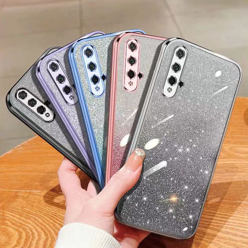 New - Transparent With Glitter Paper 2 in 1 Precision Hole Lens Phone Case (For Huawei Nova 5T / Honor 20) Pearl Bear Support Protective Back Cover
