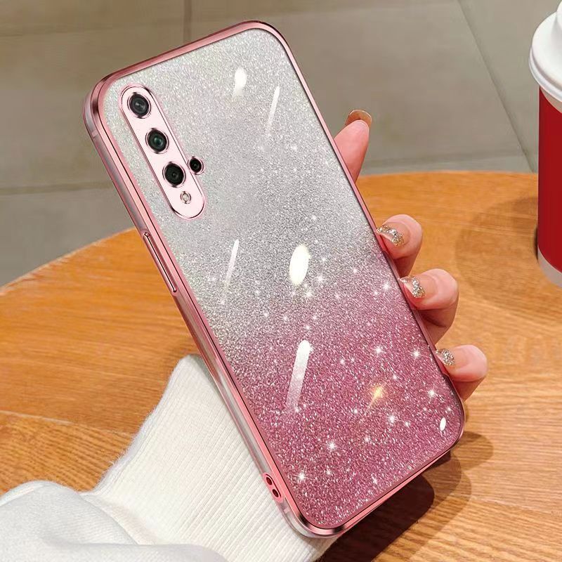 New - Transparent With Glitter Paper 2 in 1 Precision Hole Lens Phone Case (For Huawei Nova 5T / Honor 20) Pearl Bear Support Protective Back Cover