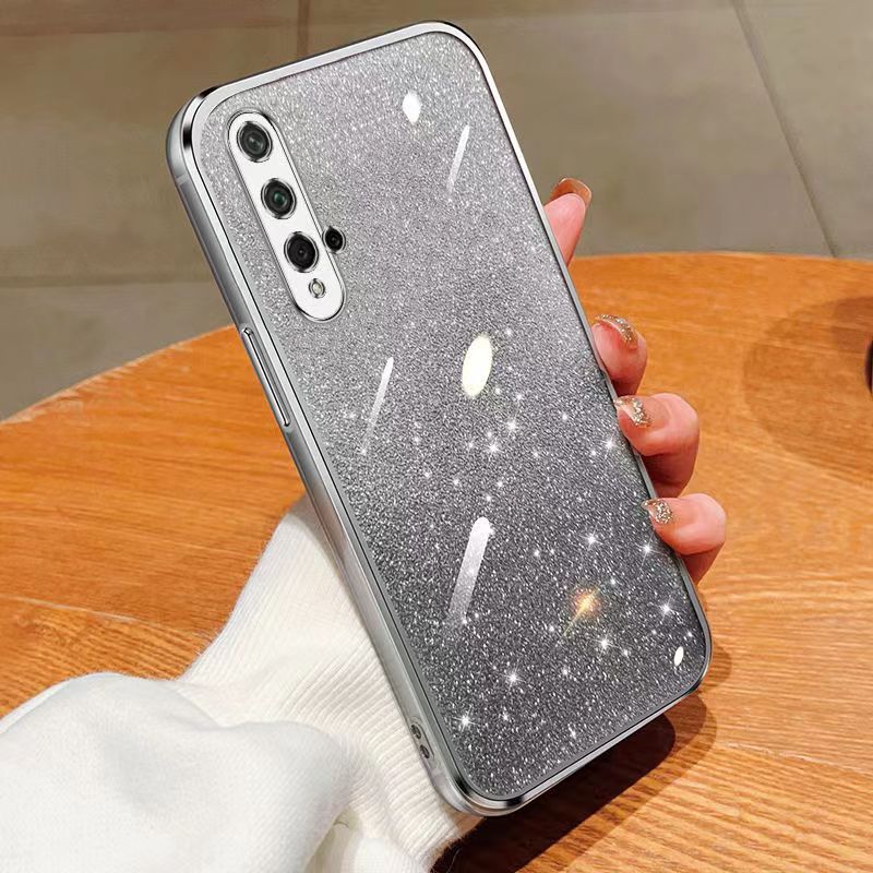 New - Transparent With Glitter Paper 2 in 1 Precision Hole Lens Phone Case (For Huawei Nova 5T / Honor 20) Pearl Bear Support Protective Back Cover