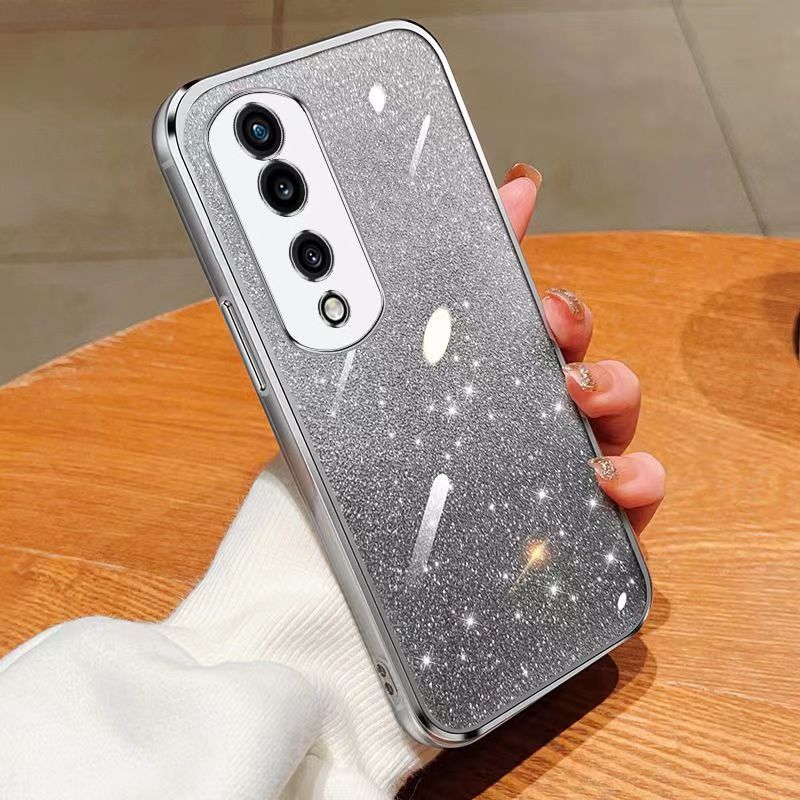 New - Transparent With Glitter Paper 2 in 1 Precision Hole Lens Phone Case (For Honor 70 Pro -5G/Honor 70 Pro+ -5G) Pearl Bear Support Protective Back Cover