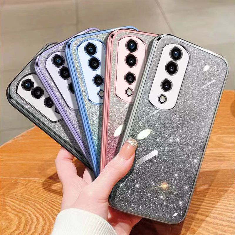 New - Transparent With Glitter Paper 2 in 1 Precision Hole Lens Phone Case (For Honor 70 Pro -5G/Honor 70 Pro+ -5G) Pearl Bear Support Protective Back Cover