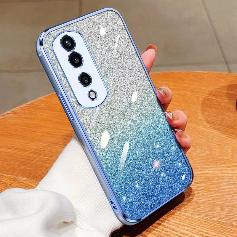 New - Transparent With Glitter Paper 2 in 1 Precision Hole Lens Phone Case (For Honor 70 Pro -5G/Honor 70 Pro+ -5G) Pearl Bear Support Protective Back Cover