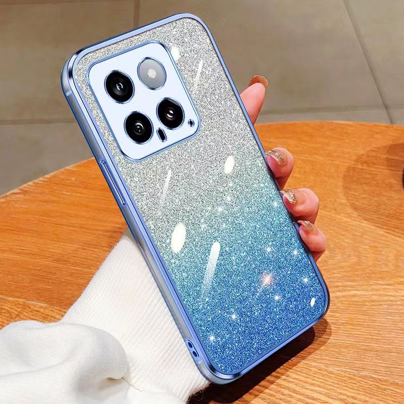 New - Transparent With Glitter Paper 2 in 1 Precision Hole Lens Phone Case (For XiaoMi 14 -5G ) Pearl Bear Support Protective Back Cover