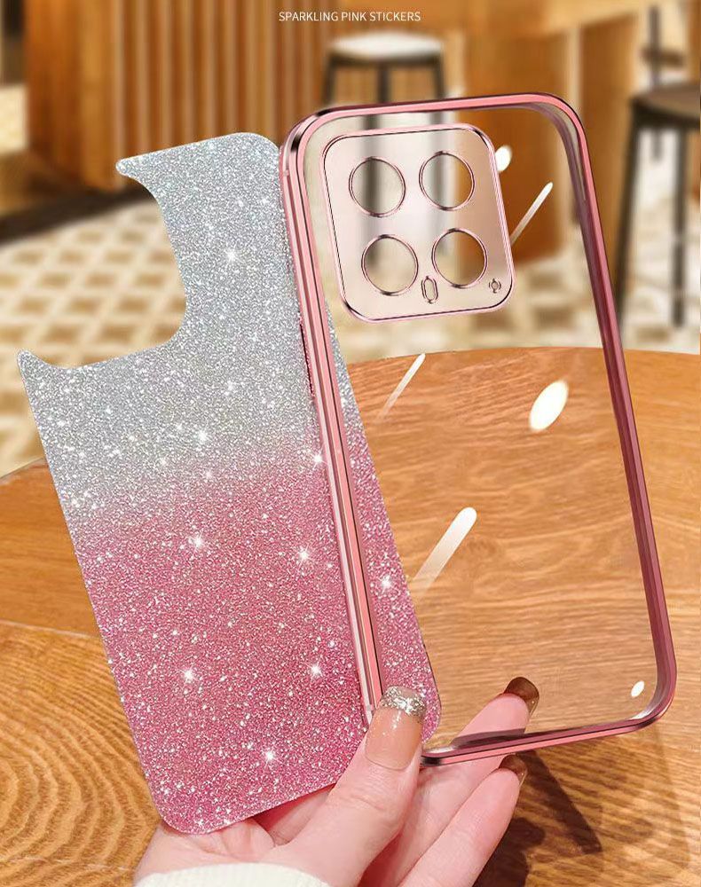 New - Transparent With Glitter Paper 2 in 1 Precision Hole Lens Phone Case (For XiaoMi 14 -5G ) Pearl Bear Support Protective Back Cover