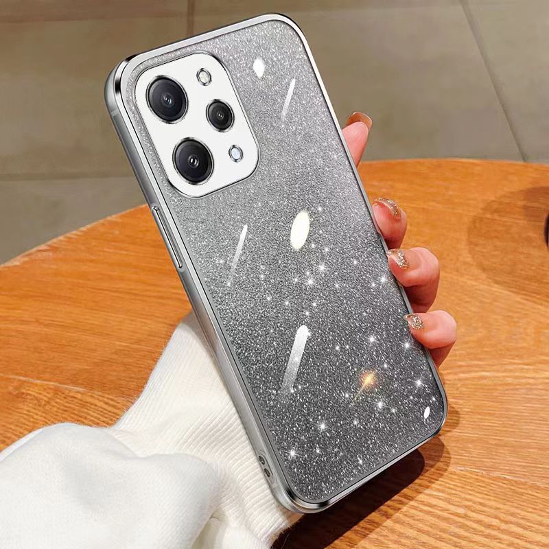 New - Transparent With Glitter Paper 2 in 1 Precision Hole Lens Phone Case (For Xiaomi Redmi 12 -4G ) Pearl Bear Support Protective Back Cover