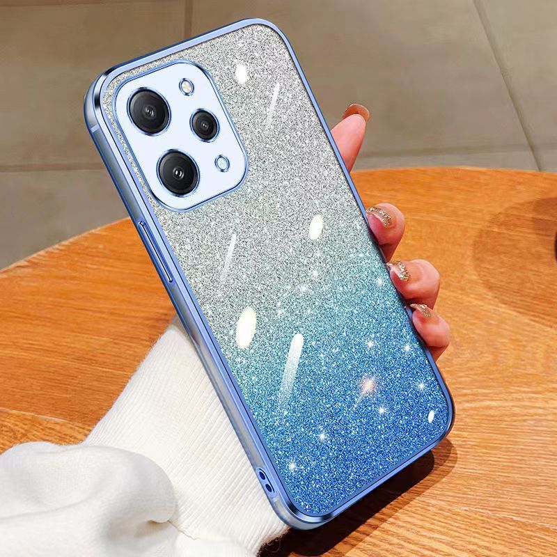 New - Transparent With Glitter Paper 2 in 1 Precision Hole Lens Phone Case (For Xiaomi Redmi 12 -4G ) Pearl Bear Support Protective Back Cover