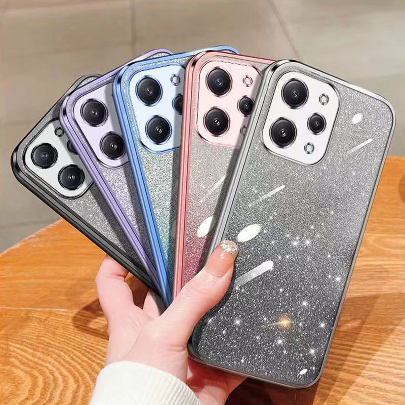 New - Transparent With Glitter Paper 2 in 1 Precision Hole Lens Phone Case (For Xiaomi Redmi 12 -4G ) Pearl Bear Support Protective Back Cover