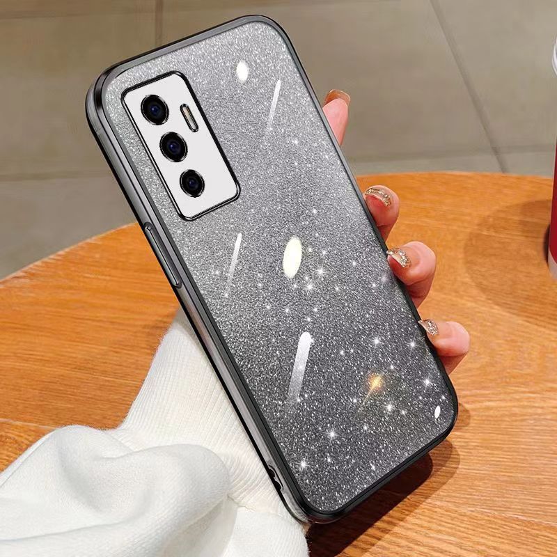 New - Transparent With Glitter Paper 2 in 1 Precision Hole Lens Phone Case (For Vivo V23e /Vivo S10e ) Pearl Bear Support Protective Back Cover