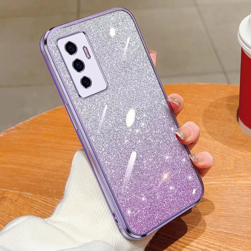 New - Transparent With Glitter Paper 2 in 1 Precision Hole Lens Phone Case (For Vivo V23e /Vivo S10e ) Pearl Bear Support Protective Back Cover