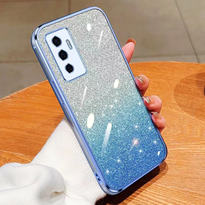 New - Transparent With Glitter Paper 2 in 1 Precision Hole Lens Phone Case (For Vivo V23e /Vivo S10e ) Pearl Bear Support Protective Back Cover
