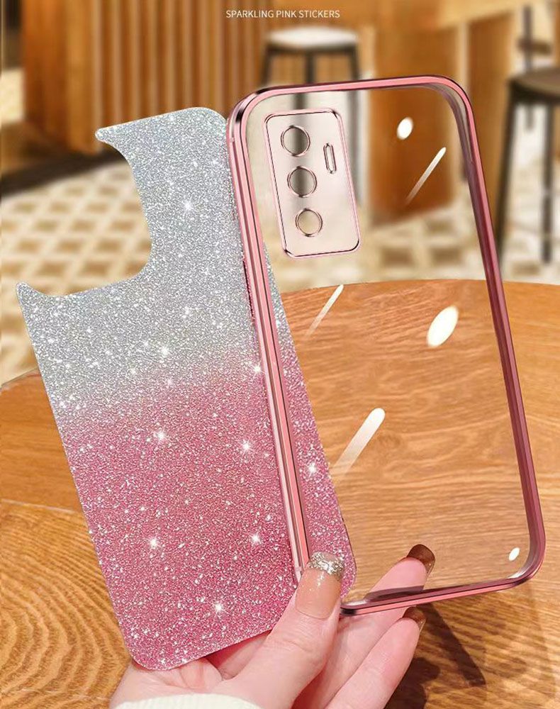 New - Transparent With Glitter Paper 2 in 1 Precision Hole Lens Phone Case (For Vivo V23e /Vivo S10e ) Pearl Bear Support Protective Back Cover