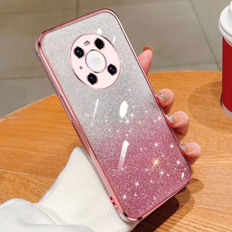 New - Transparent With Glitter Paper 2 in 1 Precision Hole Lens Phone Case (For Huawei Mate 40 Pro) Pearl Bear Support Protective Back Cover