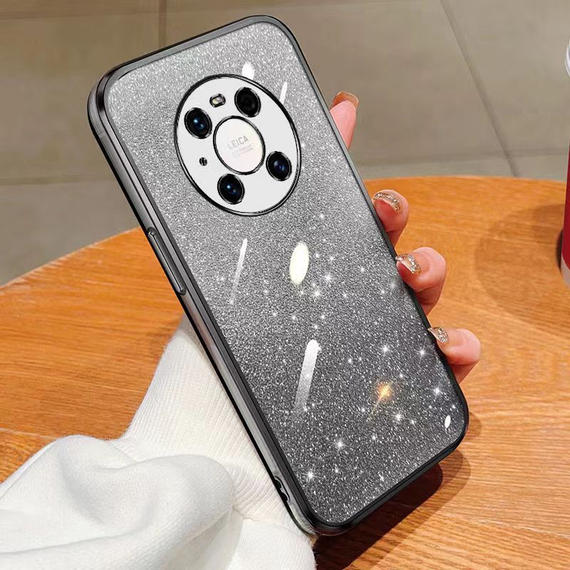 New - Transparent With Glitter Paper 2 in 1 Precision Hole Lens Phone Case (For Huawei Mate 40 Pro) Pearl Bear Support Protective Back Cover