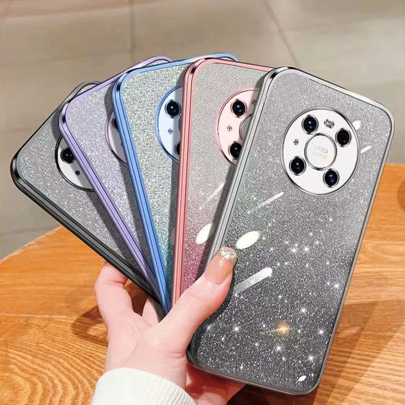 New - Transparent With Glitter Paper 2 in 1 Precision Hole Lens Phone Case (For Huawei Mate 40 Pro) Pearl Bear Support Protective Back Cover