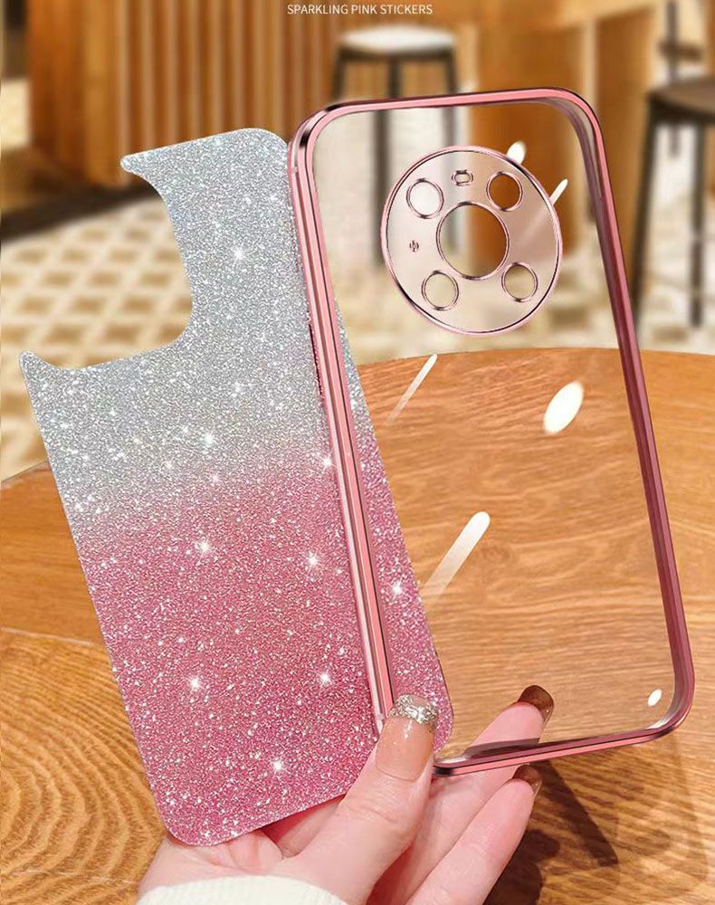 New - Transparent With Glitter Paper 2 in 1 Precision Hole Lens Phone Case (For Huawei Mate 40 Pro) Pearl Bear Support Protective Back Cover