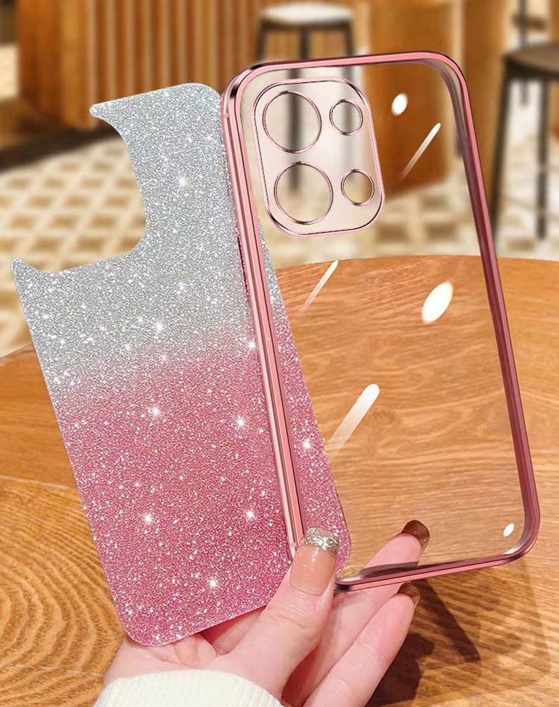 New - Transparent With Glitter Paper 2 in 1 Precision Hole Lens Phone Case (For OPPO Reno 9 -5G/Reno 9 Pro -5G) Pearl Bear Support Protective Back Cover