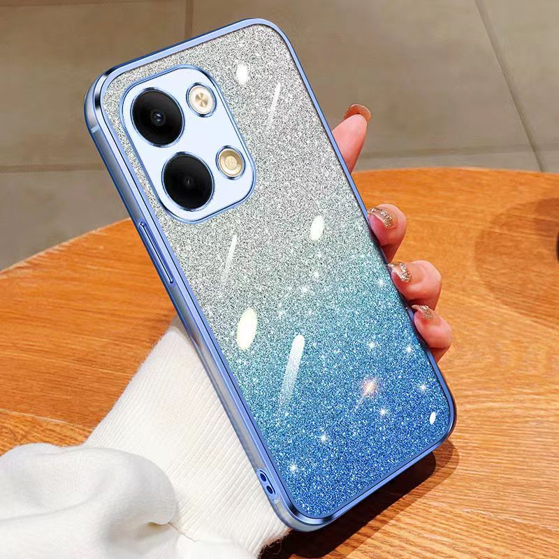 New - Transparent With Glitter Paper 2 in 1 Precision Hole Lens Phone Case (For OPPO Reno 9 -5G/Reno 9 Pro -5G) Pearl Bear Support Protective Back Cover