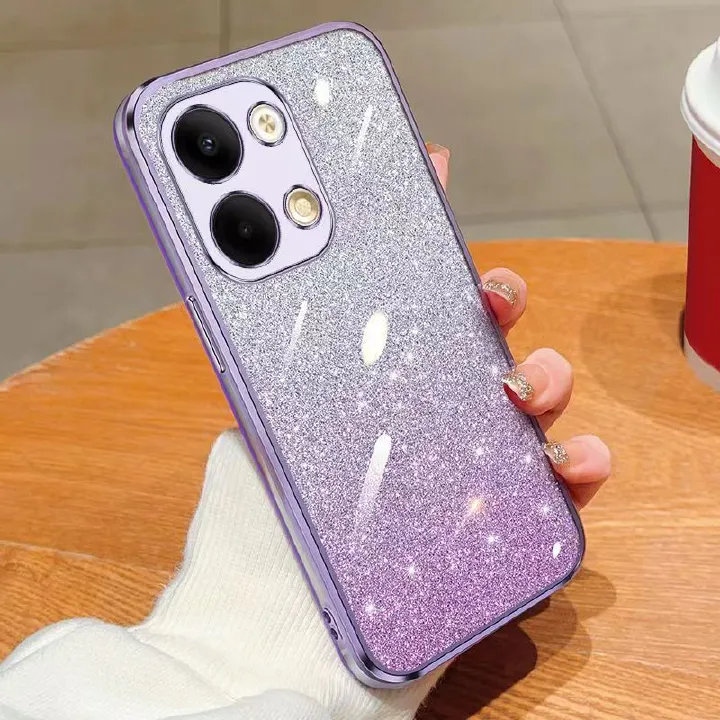 New - Transparent With Glitter Paper 2 in 1 Precision Hole Lens Phone Case (For OPPO Reno 9 -5G/Reno 9 Pro -5G) Pearl Bear Support Protective Back Cover