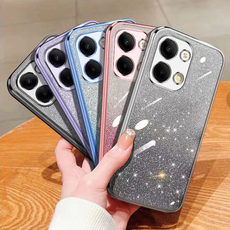 New - Transparent With Glitter Paper 2 in 1 Precision Hole Lens Phone Case (For OPPO Reno 9 -5G/Reno 9 Pro -5G) Pearl Bear Support Protective Back Cover