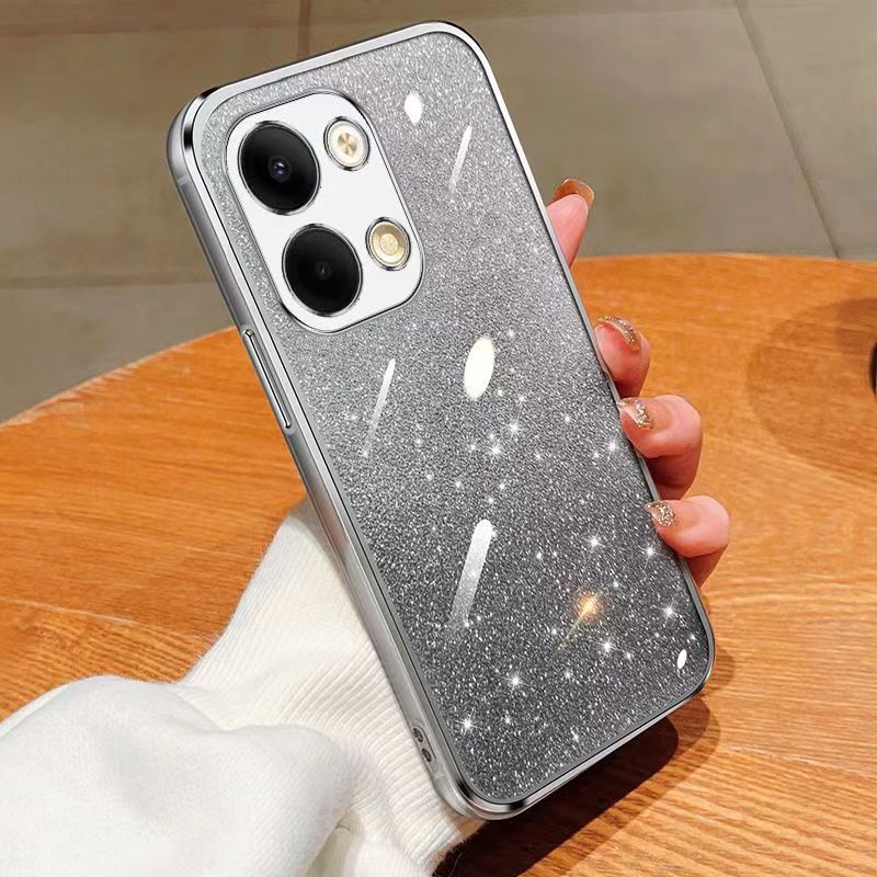 New - Transparent With Glitter Paper 2 in 1 Precision Hole Lens Phone Case (For OPPO Reno 9 -5G/Reno 9 Pro -5G) Pearl Bear Support Protective Back Cover