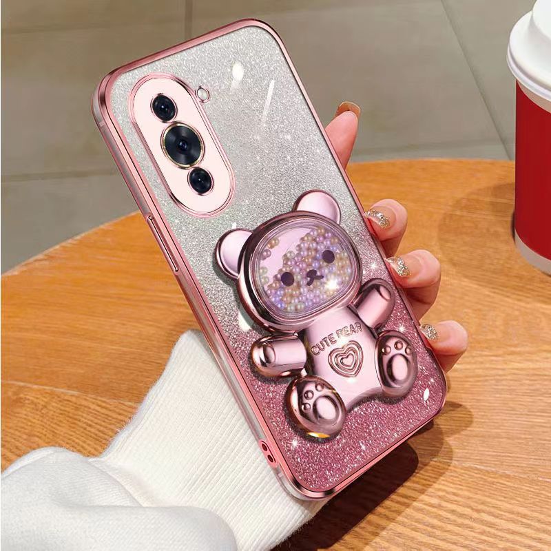 New - Transparent With Glitter Paper 2 in 1 Precision Hole Lens Phone Case (For Huawei Nova 10 Pro) Pearl Bear Support Protective Back Cover