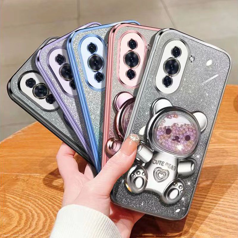 New - Transparent With Glitter Paper 2 in 1 Precision Hole Lens Phone Case (For Huawei Nova 10 Pro) Pearl Bear Support Protective Back Cover