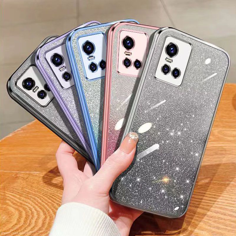 New - Transparent With Glitter Paper 2 in 1 Precision Hole Lens Phone Case (For Vivo S10) Pearl Bear Support Protective Back Cover