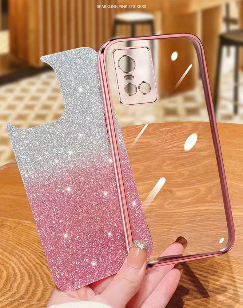 New - Transparent With Glitter Paper 2 in 1 Precision Hole Lens Phone Case (For Vivo S10) Pearl Bear Support Protective Back Cover