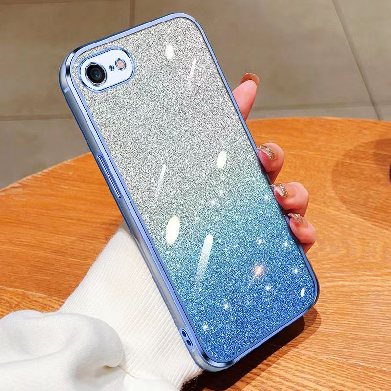 New - Transparent With Glitter Paper 2 in 1 Precision Hole Lens Phone Case (For iPhone 8 Plus/7 Plus) Pearl Bear Support Protective Back Cover