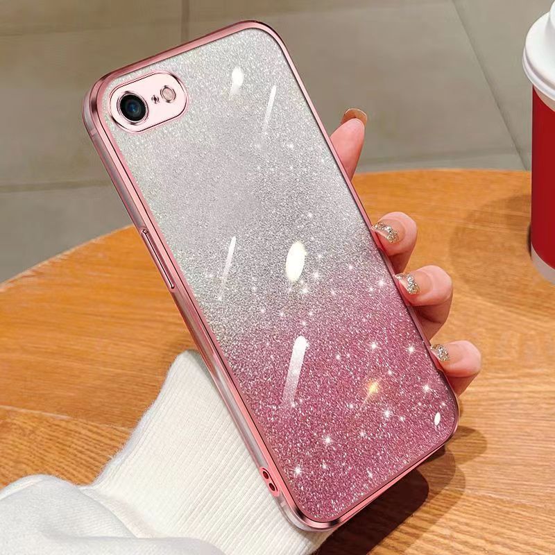 New - Transparent With Glitter Paper 2 in 1 Precision Hole Lens Phone Case (For iPhone 8 Plus/7 Plus) Pearl Bear Support Protective Back Cover