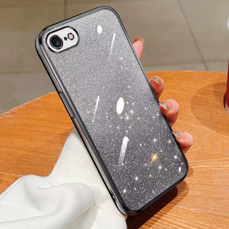 New - Transparent With Glitter Paper 2 in 1 Precision Hole Lens Phone Case (For iPhone 8 Plus/7 Plus) Pearl Bear Support Protective Back Cover