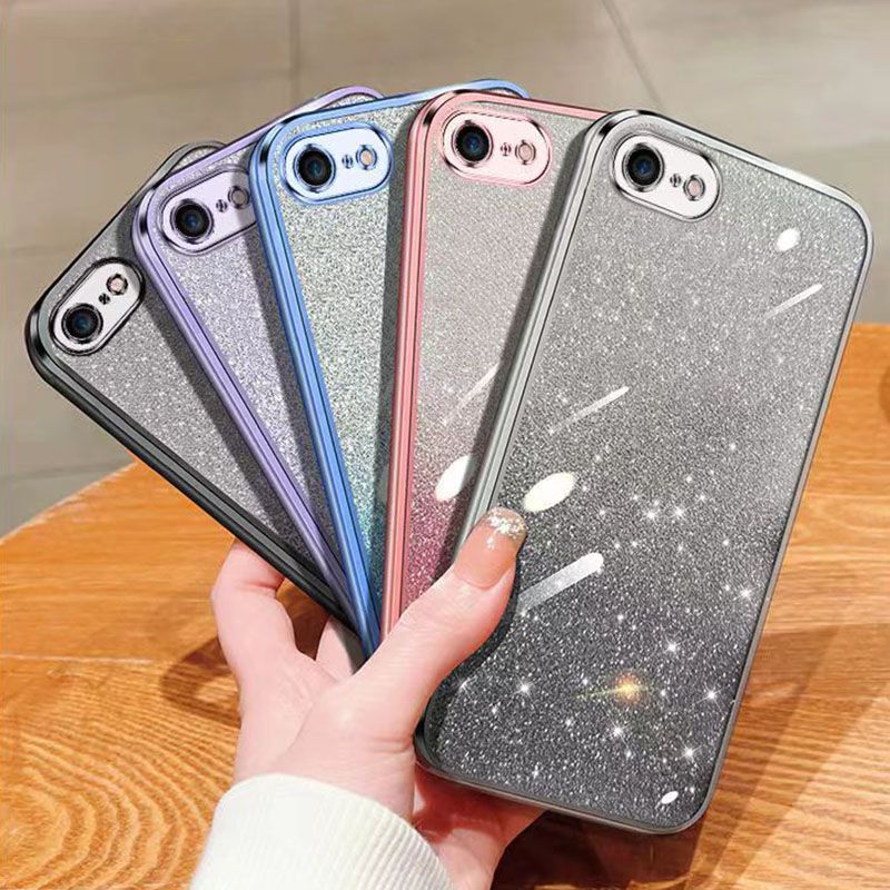 New - Transparent With Glitter Paper 2 in 1 Precision Hole Lens Phone Case (For iPhone 8 Plus/7 Plus) Pearl Bear Support Protective Back Cover