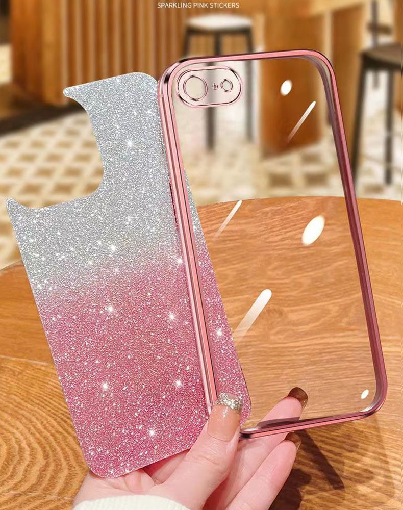 New - Transparent With Glitter Paper 2 in 1 Precision Hole Lens Phone Case (For iPhone 8 Plus/7 Plus) Pearl Bear Support Protective Back Cover