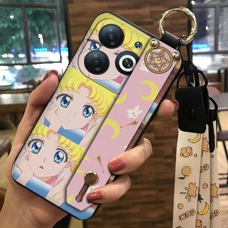 3D Cool Fashion Trendy Wristband Phone Case For itel P55 -4G Hand Strap Soft Holder Cover & Lanyard