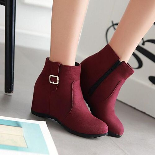 Suede Leisure Shoes Women Boots Comfort Wedge Heel Ankle Casual Lady Boot  maroon