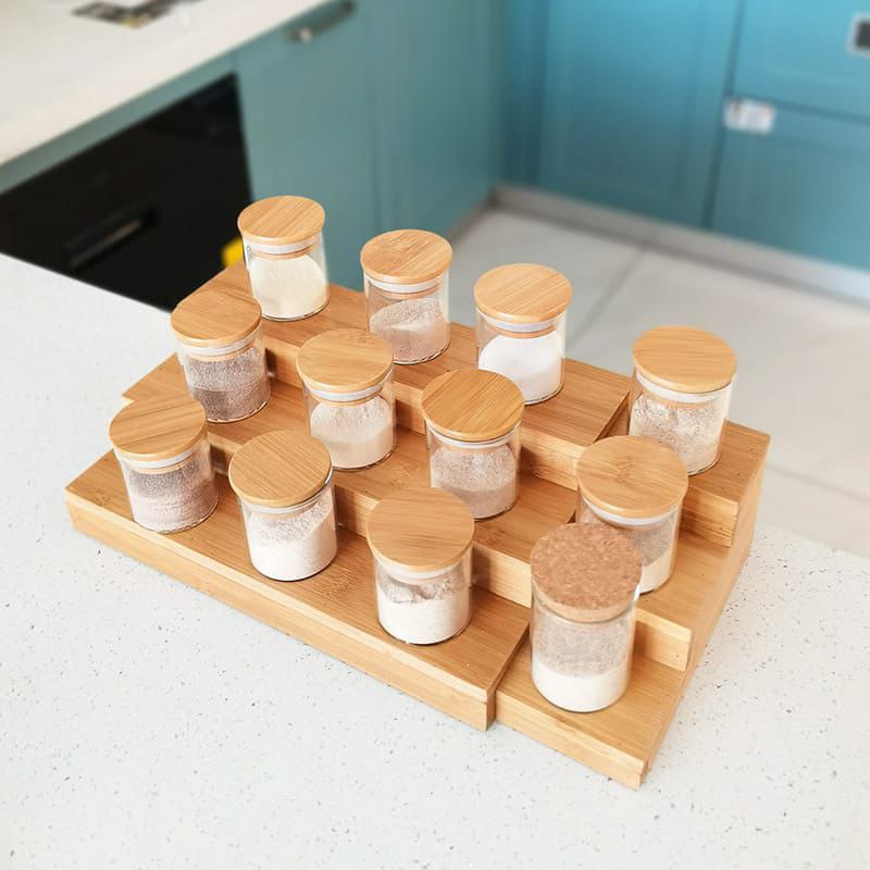 *Expandable Wooden 3-Tier Rack 

🔅 Expandable design 
🔅Made of bamboo
🔅Can fit up to several Spice jars
🔅Multipurpose Usage: kitchen,  bathroom, bedroom, etc
🔅Size: Expanded :56.5*20.4* 9.7cm ( L