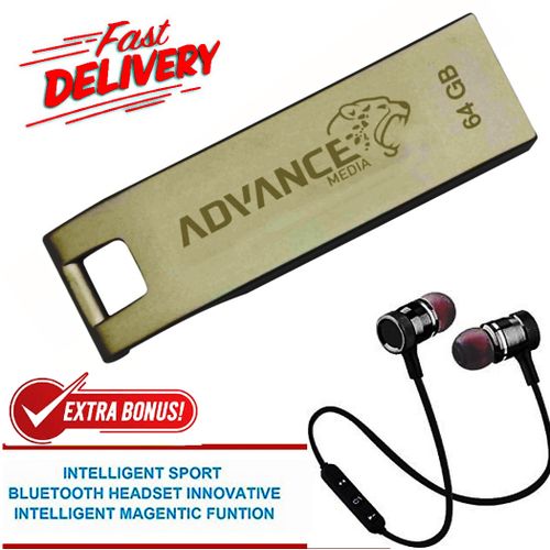 Advance Original High Speed Metallic USB Flash Drive 64 GB // Disk 64GB + Oraimo Earphones