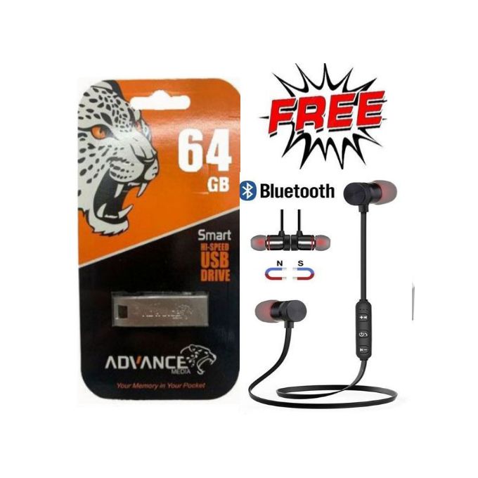 Advance Original High Speed Metallic USB Flash Drive 64 GB // Disk 64GB + Oraimo Earphones