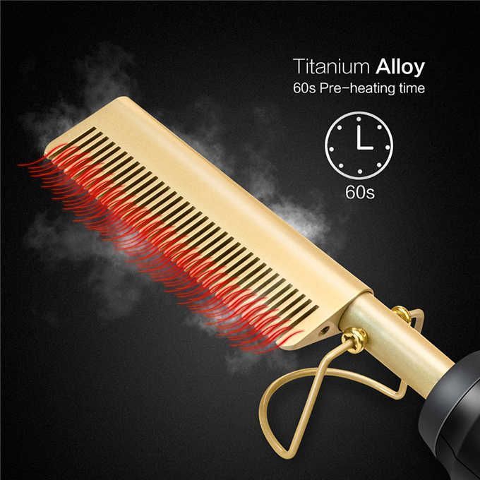 Copper Hot Comb Straightener for Wigs Afro Hair Heating Comb Straightening Brush Electric Pressing Comb Curler Hair Straightener Hot-Air Brushes
