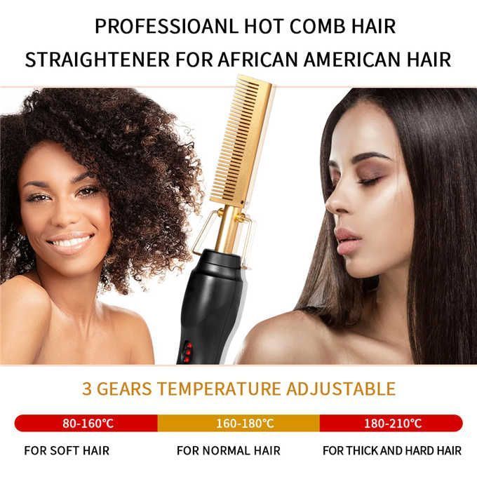 Copper Hot Comb Straightener for Wigs Afro Hair Heating Comb Straightening Brush Electric Pressing Comb Curler Hair Straightener Hot-Air Brushes