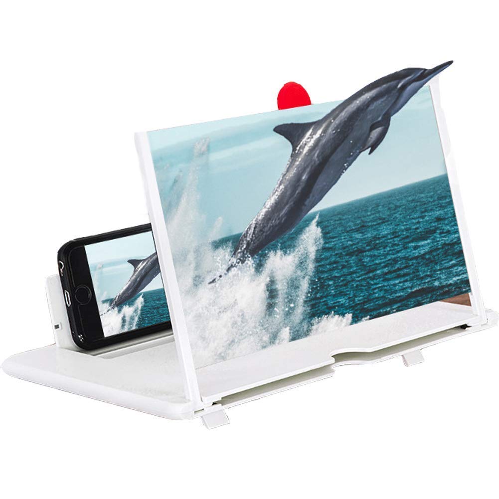 Bandes 12 14 Inch 3D Phone Screen Magnifier, HD Stereoscopic Phone Screen Amplifier,Anti-Radiation Mobile Phone Movie Game Video Enlarger,Foldable Mobile Phone Stand Holder,for All SmartPhones(White)