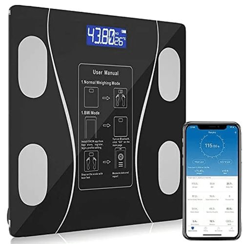 Wireless Intelligent Digital Bathroom Tempered Glass Platform BMI Scale, Body Fat Scale, Body Composition Analyzer with Smartphone Application and Bluetooth