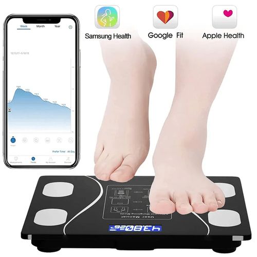 Wireless Intelligent Digital Bathroom Tempered Glass Platform BMI Scale, Body Fat Scale, Body Composition Analyzer with Smartphone Application and Bluetooth