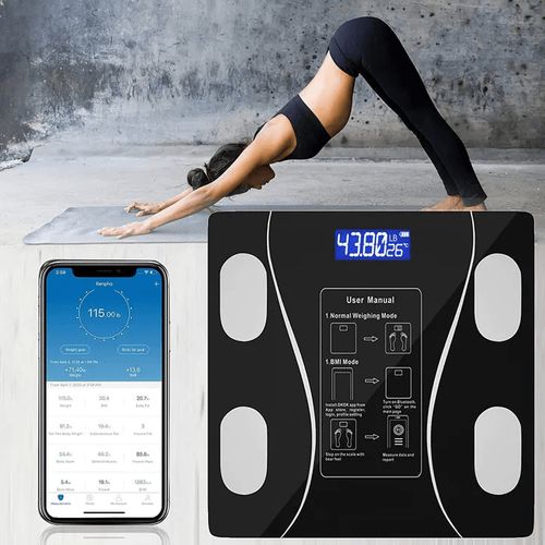 Wireless Intelligent Digital Bathroom Tempered Glass Platform BMI Scale, Body Fat Scale, Body Composition Analyzer with Smartphone Application and Bluetooth